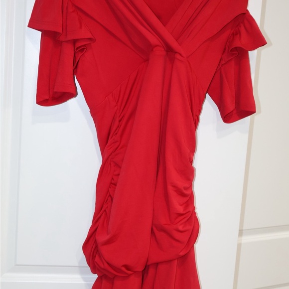 Loragal Red Ruched Ruffle Midi Dress | Size Large | NWT - Picture 3 of 4